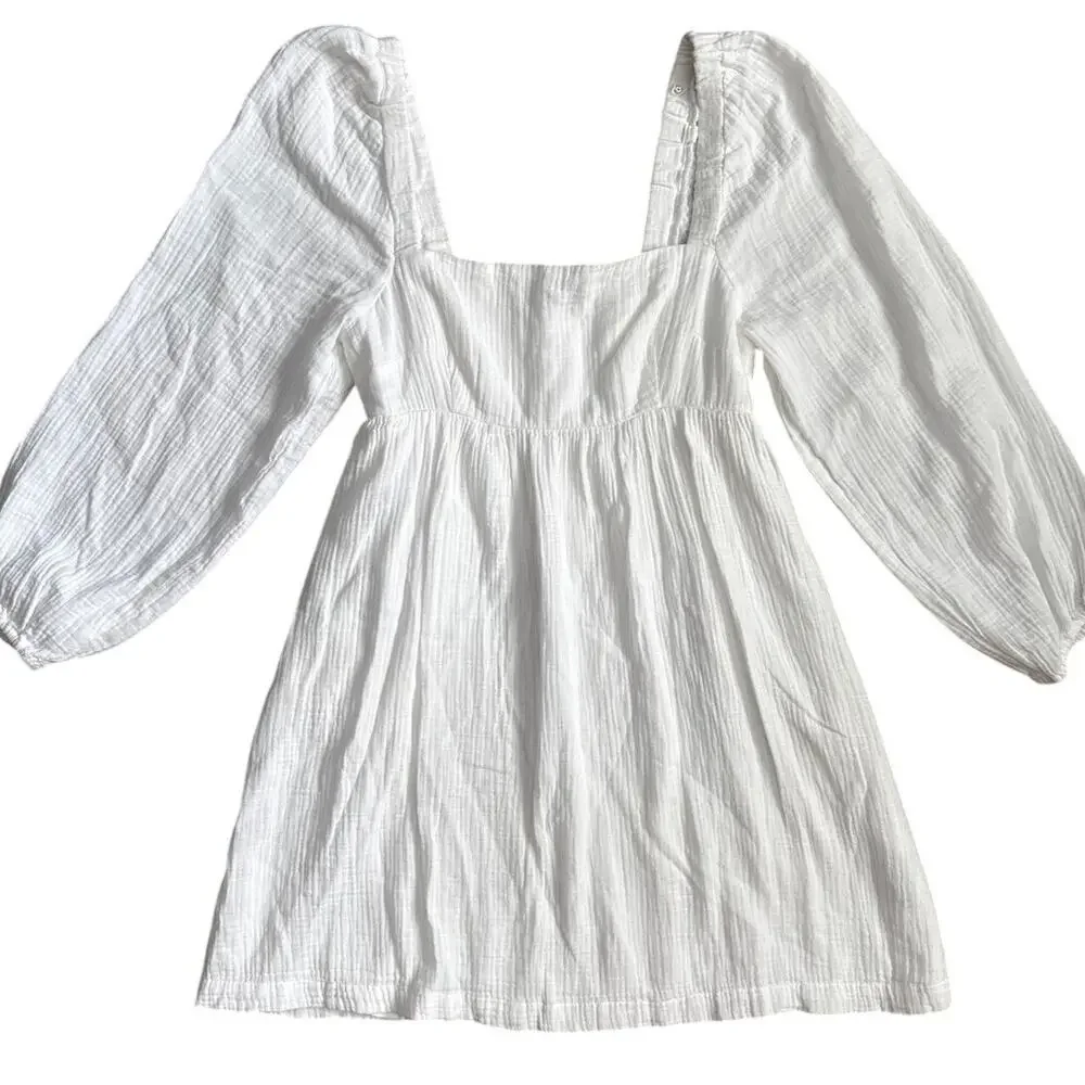 J. Crew Squareneck Soft Gauze White Dress Pockets Size Small